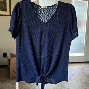 Blueshirt in tied bottom front ruffle shoulders